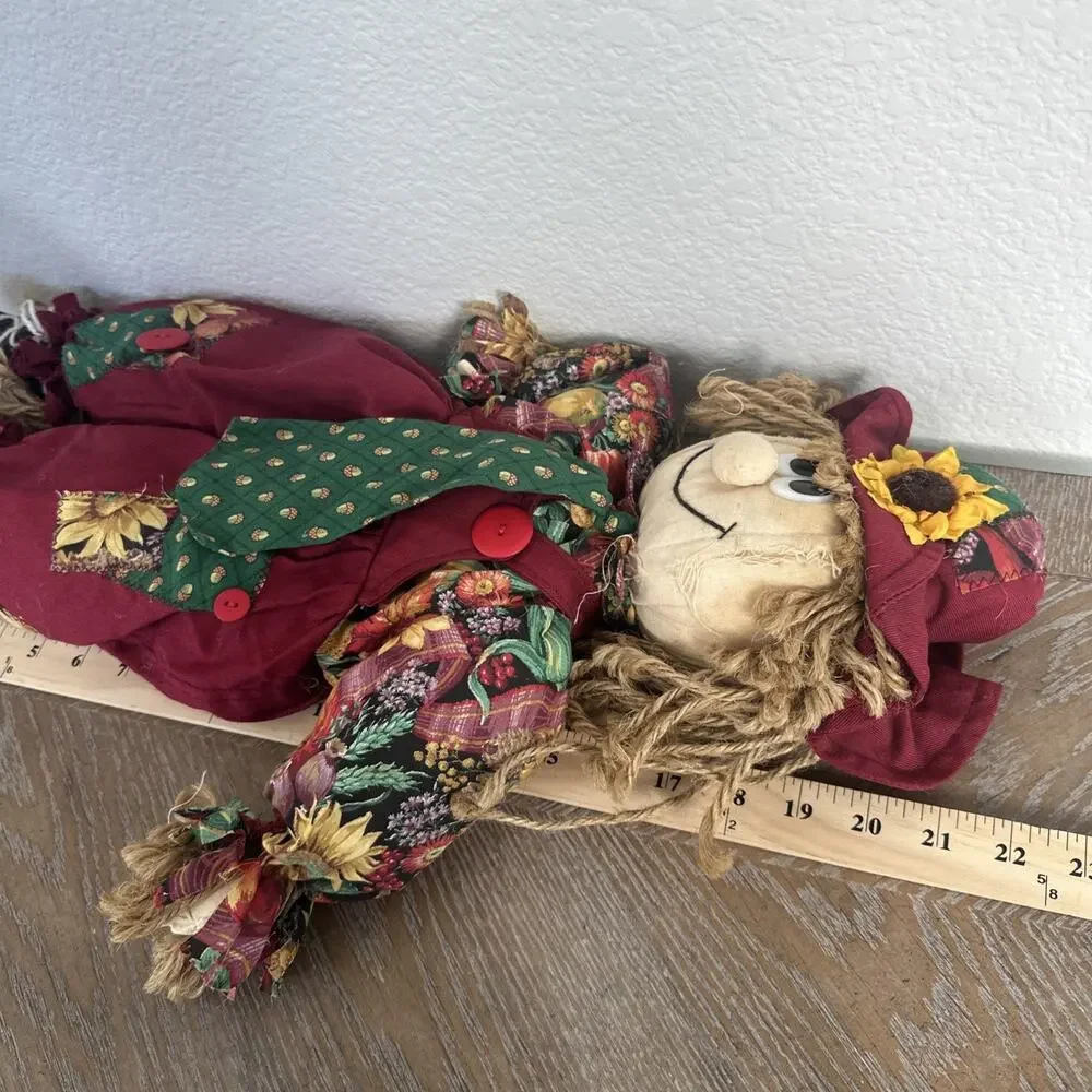 Vintage Fall Harvest‎ Scarecrow Doll Plush Decor Sunflower Boy Cottagecore 1996